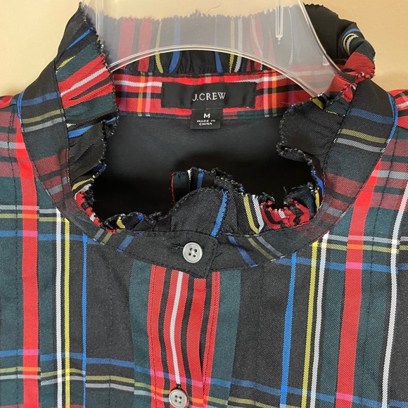 J. Crew Black Stewart Tartan Plaid Dress Medium AT597 Party Holidays Ruffle - Picture 8 of 10